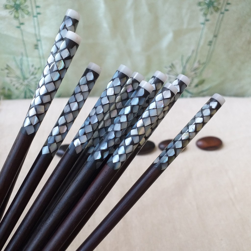 Đũa gỗ Mun tròn 24cm - Thân trám xà cừ  - Đũa gỗ tự nhiên cao cấp