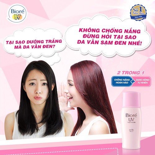 Sữa chống nắng Biore UV Bright Milk SPF50+/PA+++ 30ml dưỡng da sáng hồng tự nhiên - mỹ phẩm MINH HÀ cosmetics