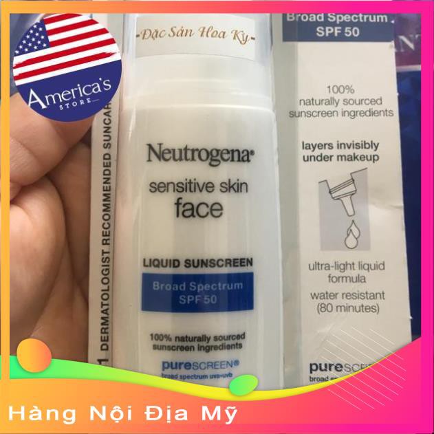 [Hàng Sẵn] [Hàng USA] Kem Chống Nắng Neutrogena Sensitive Skin Face Liquid Sunscreen Broad Spectrum SPF 50