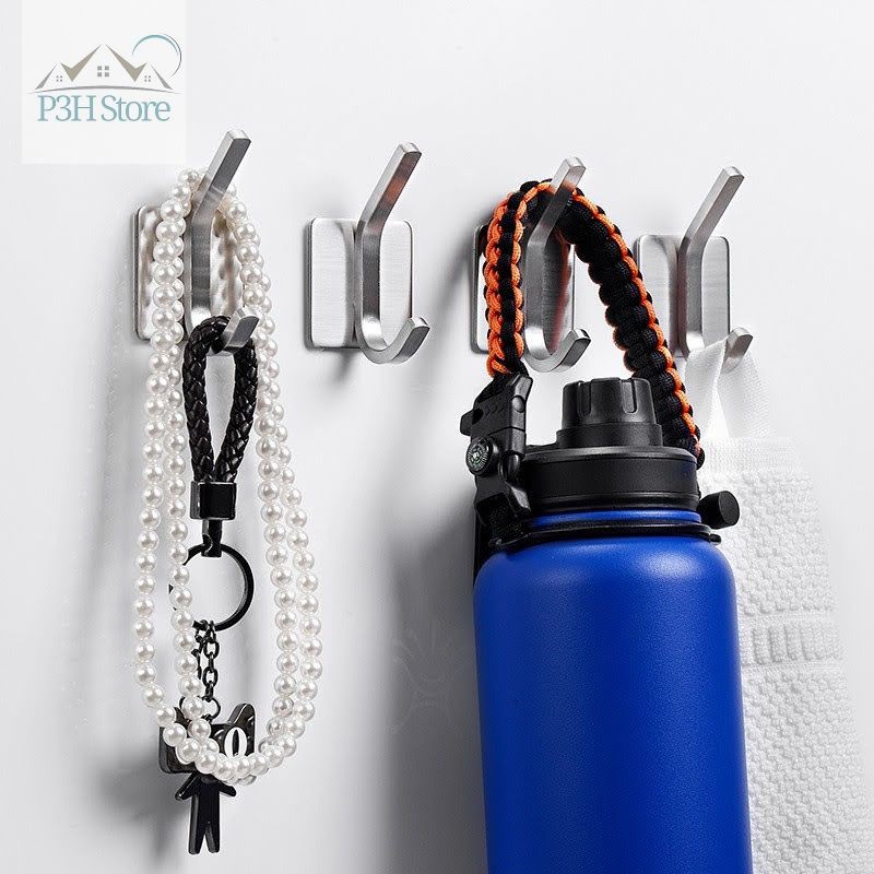 Set 4 móc treo 2 tầng inox đa năng bằng thép không rỉ kèm keo dán 3M BR02