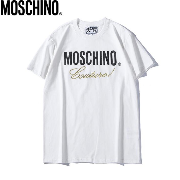 Áo Thun Cotton Tay Ngắn Thêu Hoạ Tiết Moschino Cho Nam Nữ