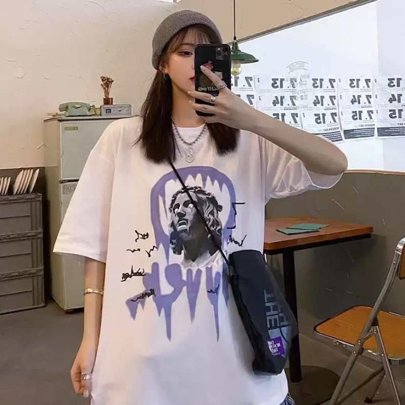 Áo thun tay lỡ nam nữ, áo phông unisex form rộng chất cotton mát mịn thấm hút mồ hôi hình đầu | BigBuy360 - bigbuy360.vn