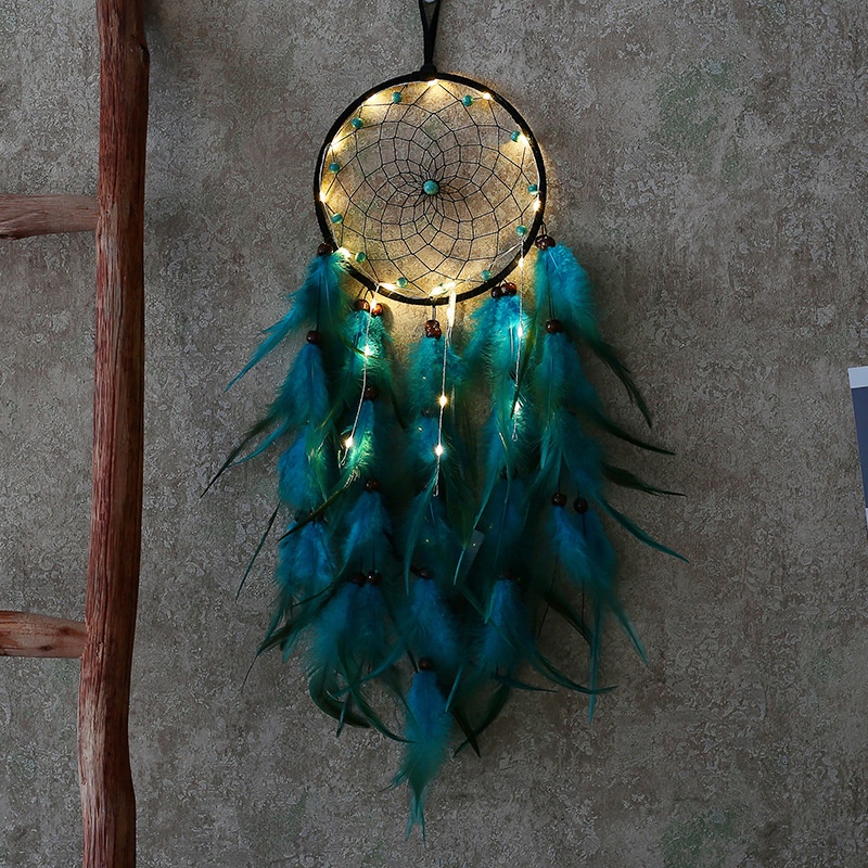 Dreamcatcher Gắn lông Vũ Trang Trí Phòng Ngủ, Phòng Khách Có Đèn Led - Vòng Dreamcatcher