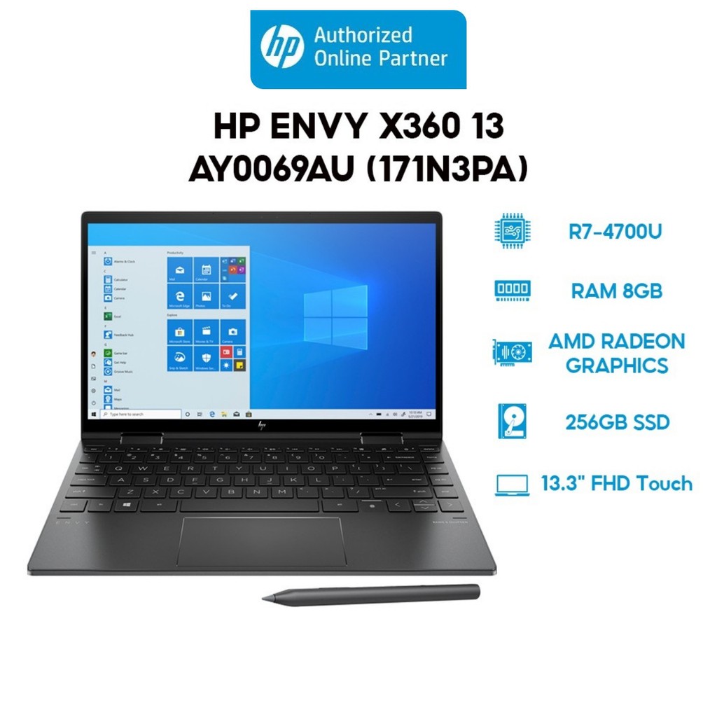 Laptop HP ENVY x360 Convertible 13-ay0069AU 171N3PA R7 4700U I 8GB I 256GB SSD I 13.3&quot; FHD I Win10 + Tặng kèm OFFICE