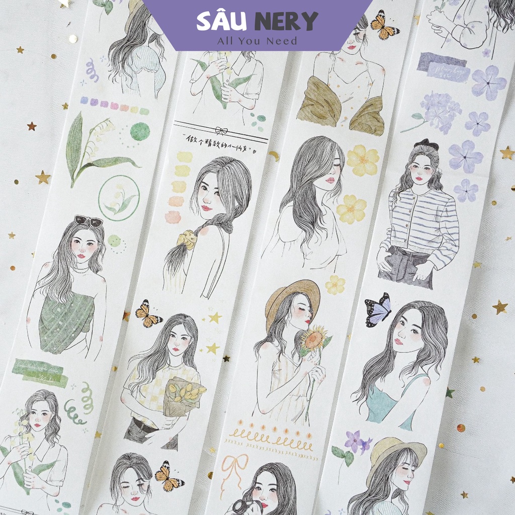 Sâu Nery - Băng dán trang trí washi tape hình cô gái Vol.2 by Jenny Studio (100cm)