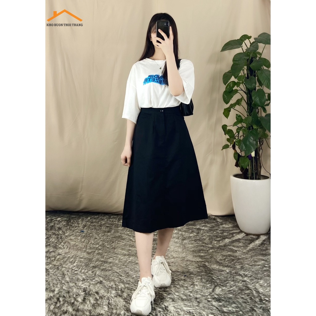 Chân Váy Kaki Dài Dáng Chữ A, cúc khóa trước, chun lưng sau ảnh video thật RetroStyle  CV8801