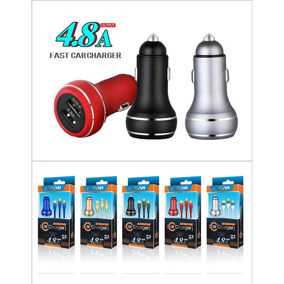 Tẩu Sạc, Dây Sạc 3 Đầu PUGAN, Sạc Nhanh Điện Thoại Và Thiết Bị Điện Tử Trên Ô Tô  - Bộ Sạc 3 Trong 1 Cao