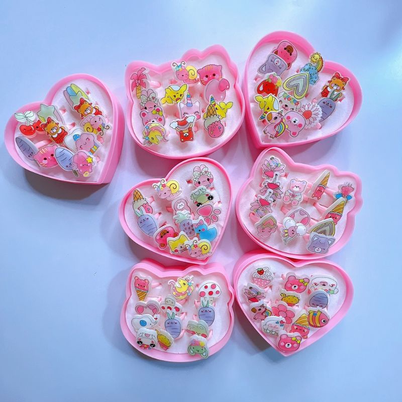 Hộp 12 Nhẫn Hình Cute Cho Bé Hộp Nhiêù Mẫu Khác Nhau