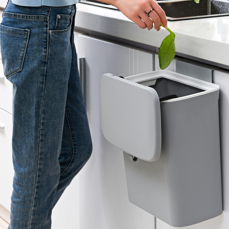 Thùng Rác Gắn Tường Cỡ Lớn 7L/9L Có Nắp Đậy Tiện Dụng Cho Nhà Bếp/ Nhà Tắm