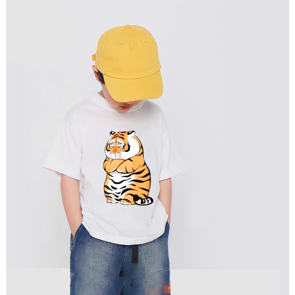 Áo Thun Bé Trai In Hình Con Hổ Béo Con Cọp Tết 2022 Áo Gia Đình Vải Cotton