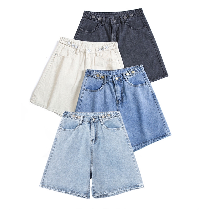 Quần đùi denim ống rộng lưng cao dành cho nữ
