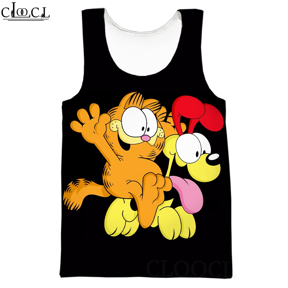 Áo Thun Không Tay In Hoạt Hình Mèo Garfield 3D Đơn Giản Phong Cách Harajuku