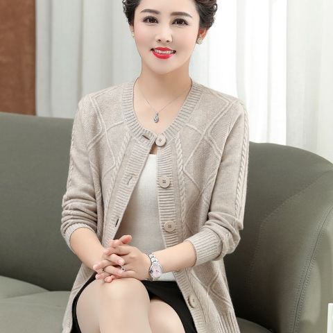 Mẹ mặc áo khoác len nữ xuân thu phụ trung niên 40-50 tuổi nịt đan và cao