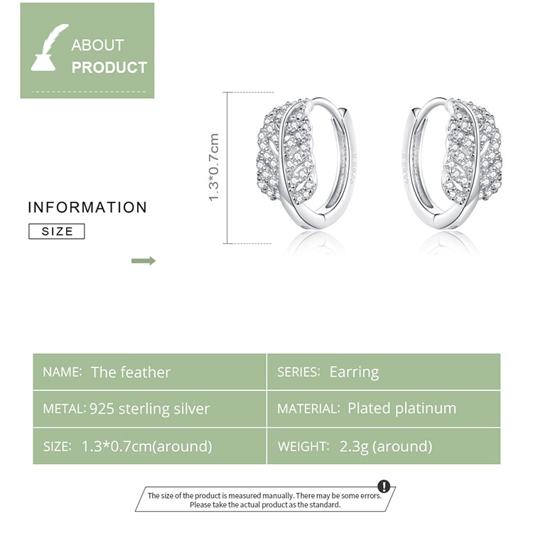 Khuyên Tai Bamoer Bằng Bạc 925 Đính Đá Hình Lông Vũ Sang Trọng