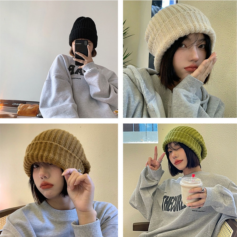 1 chiếc mũ len giữ ấm màu trơn đơn giản và giảm đau mùa đông