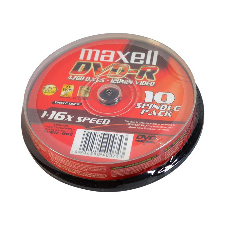 Đĩa trắng DVD-R Maxell 4.7GB hộp 10 cái Nước sản xuất Đài Loan Hãng sản xuất Maxell