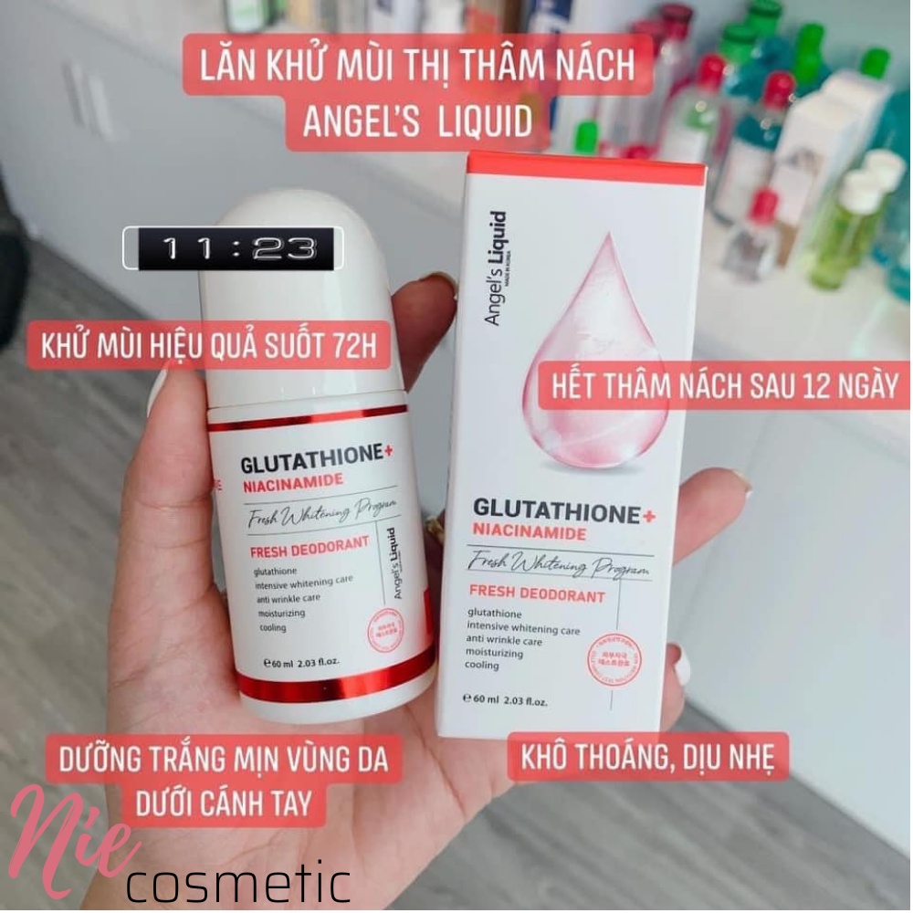 Lăn Khử Mùi Dưỡng Trắng Giảm Thâm Angel's Liquid Glutathione Niacinamide Whitening 60ml