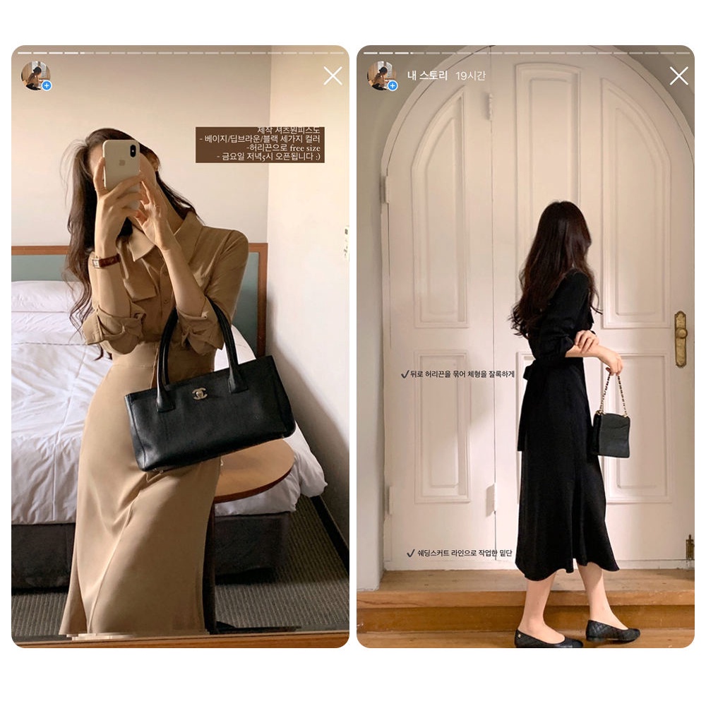 Đầm sơ mi dài tay thắt eo thiết kế thời trang thanh lịch cho nữ