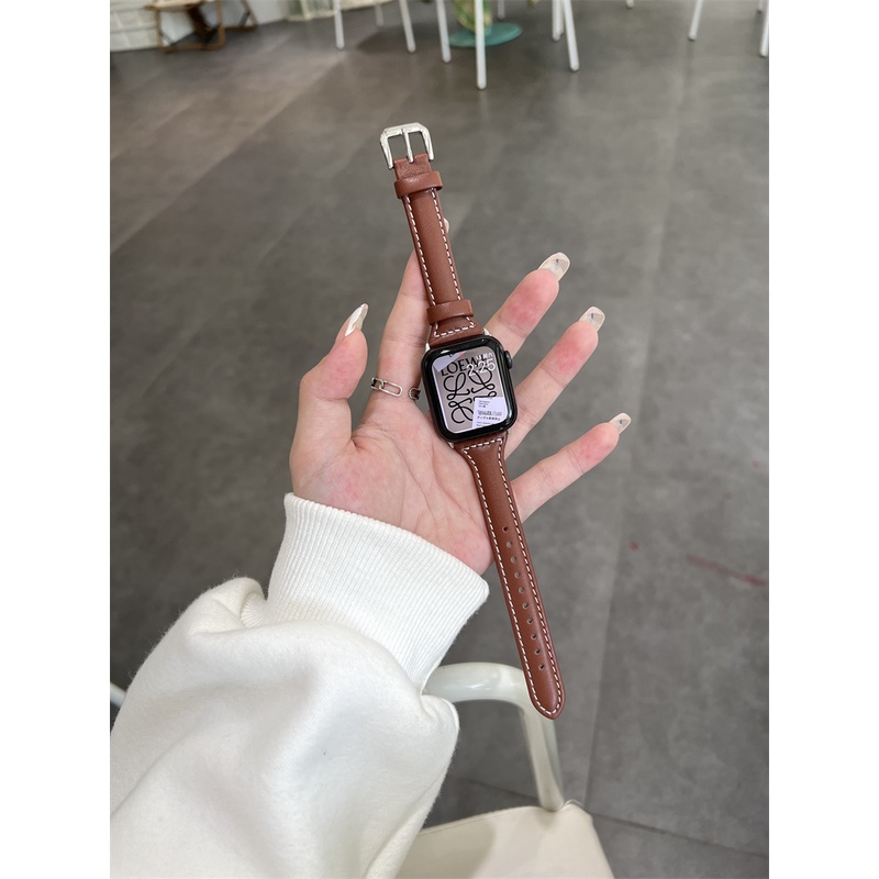 Dây đeo bằng da mỏng cho đồng hồ thông minh Smart Watch Series 7 6 SE 5 4 3 40mm 44mm 45mm 42mm