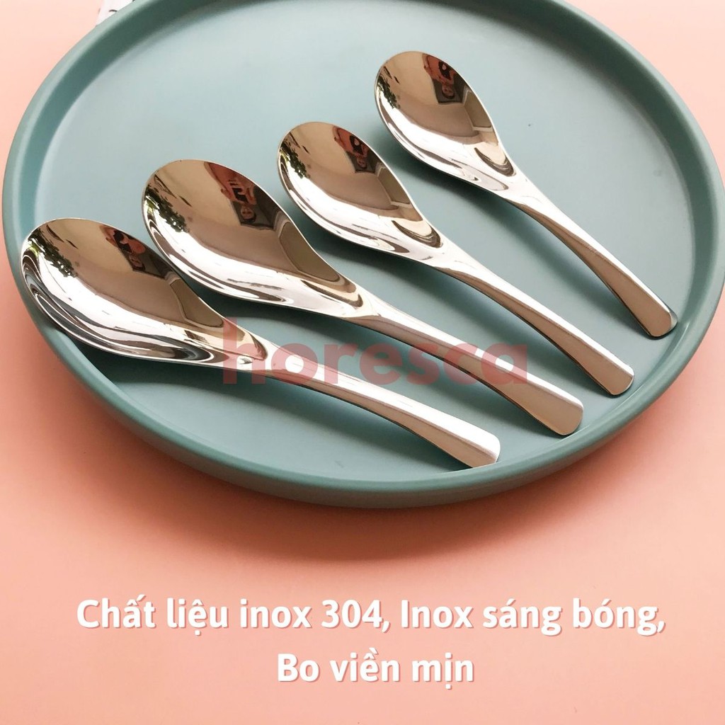 Thìa inox 304 ăn cháo, soup, phở (HÀNG ĐẸP) Muỗng inox cán cong to cao cấp V002, V003