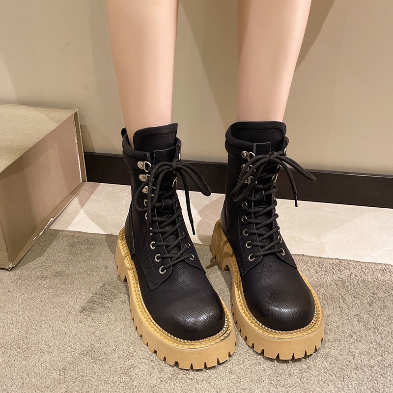 Oeteo Giày Bốt Đế Dày Màu Vàng Thời Trang Cho Nữ