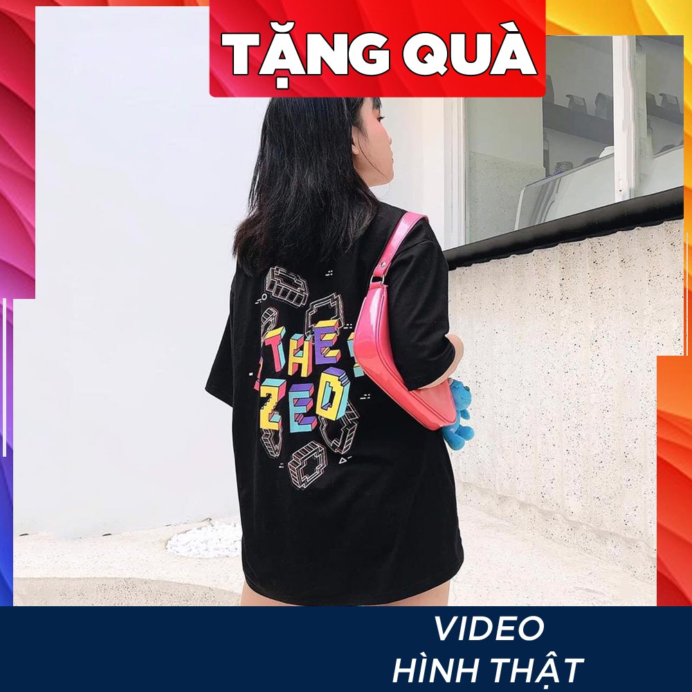 Áo thun nữ tay lỡ freesize phông form rộng dáng Unisex, mặc cặp, nhóm, lớp in hình THE ZED HÌNH KHỐI
