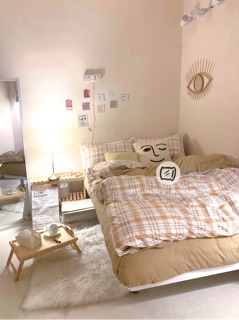 Set chăn ga gối poly cotton: bảng màu caro tối giản