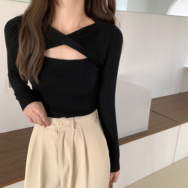 Áo Sweater Trơn Tay Dài Dáng Ôm Thiết Kế Trẻ Trung Hợp Thời Trang Cho Bạn Gái