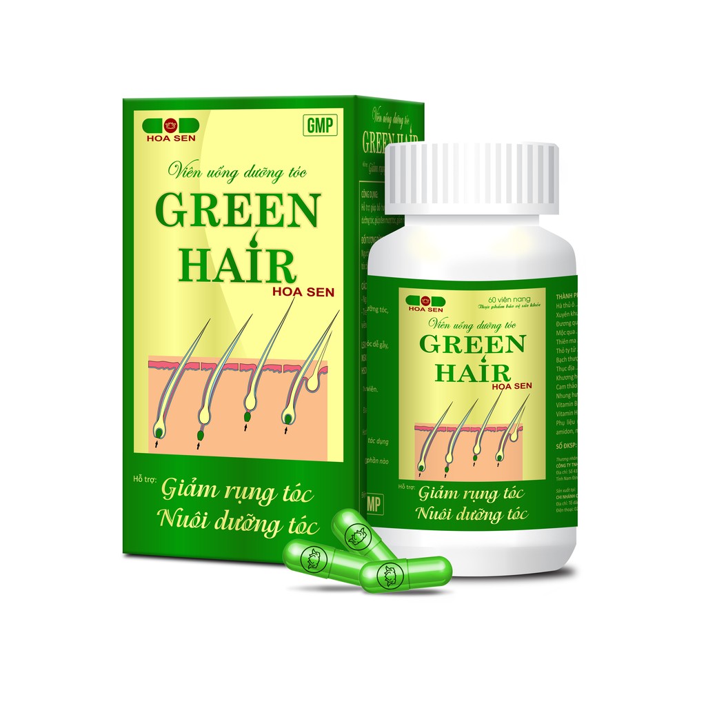 [Freeship extra]GREEN HAIR Hoa Sen - Ngừa rụng tóc, kích thích tóc mọc nhanh, giúp làm đen và mượt tóc (Lọ 60 viên nang)