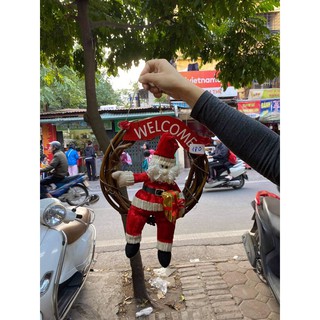 Vòng nguyệt quế ông già noel gỗ, vòng nguyệt quế trang trí