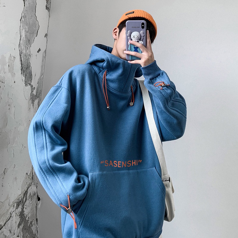 Áo hoodie dáng rộng lót nhung dày dặn phong cách Hong Kong thời trang thu đông cho nam
