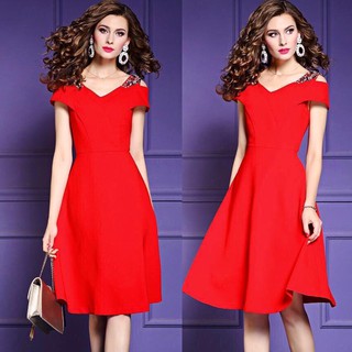 Đầm Xoè Dự Tiệc Kết Đá Vai MSNN1670