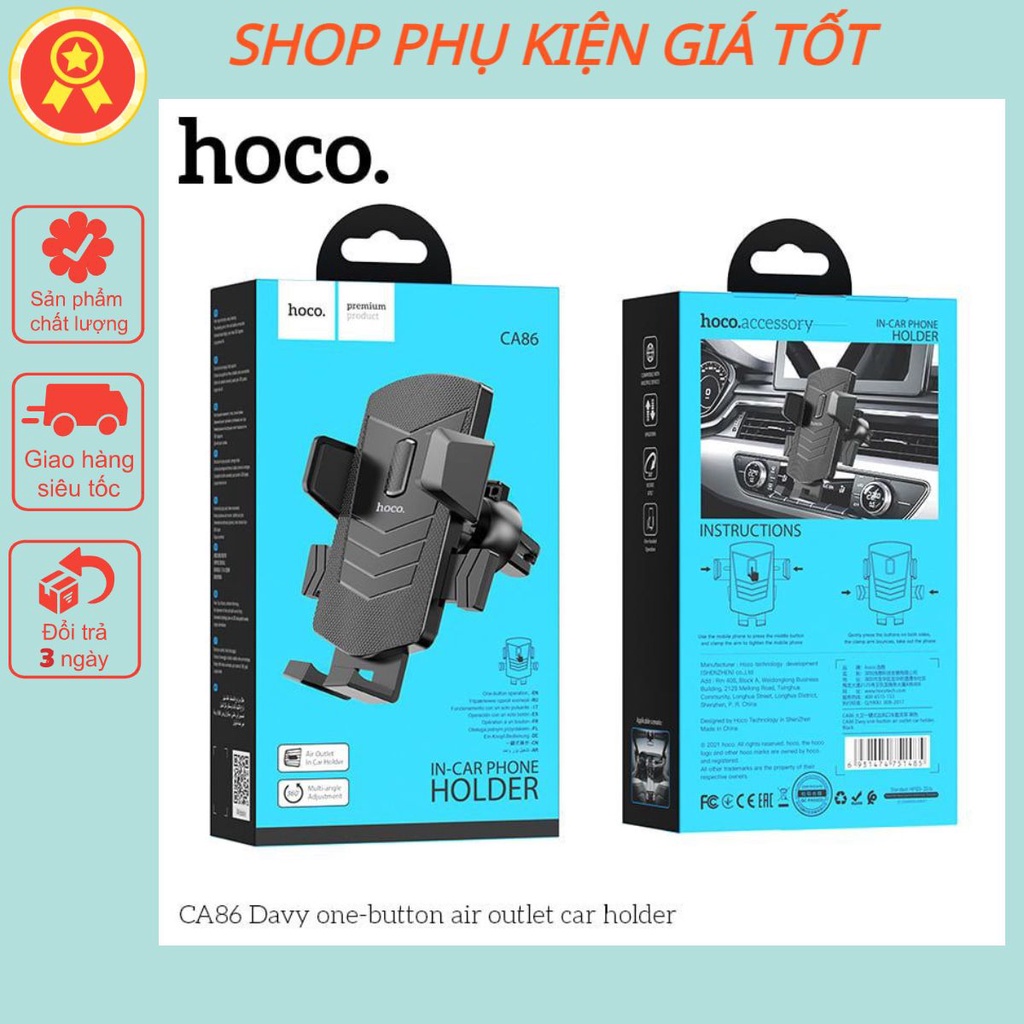 Giá đỡ điện thoại trên ô tô gắn cửa gió Hoco CA86 hàng chính hãng bảo hành 12 tháng