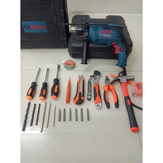 Bộ máy khoan BOSH 13re động lực cầm tay SET 100 chi tiết phụ kiện đầy đủ dùng để khoan bê tông,khoan sắt,khoan gỗ, nhựa,