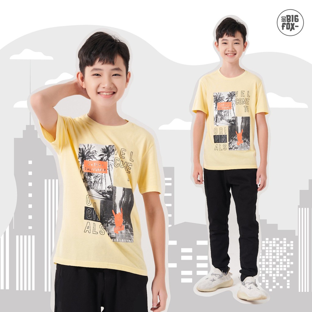 [MÃ BIGFBIF10 GIẢM 10K] Áo Phông Bé Trai Size Đại Bigfox, Áo Cộc Tay Trẻ Em Navy In Street 12-15, Chất Cotton Xuất