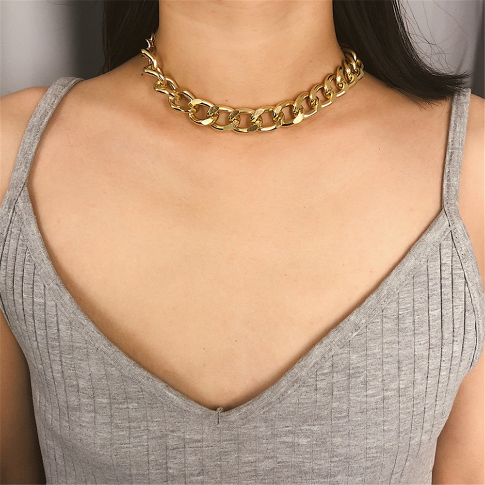 Thời Trang Vòng Cổ Choker Dây Xích Vàng Phong Cách Hip Hop Cho Nam Và Nữ