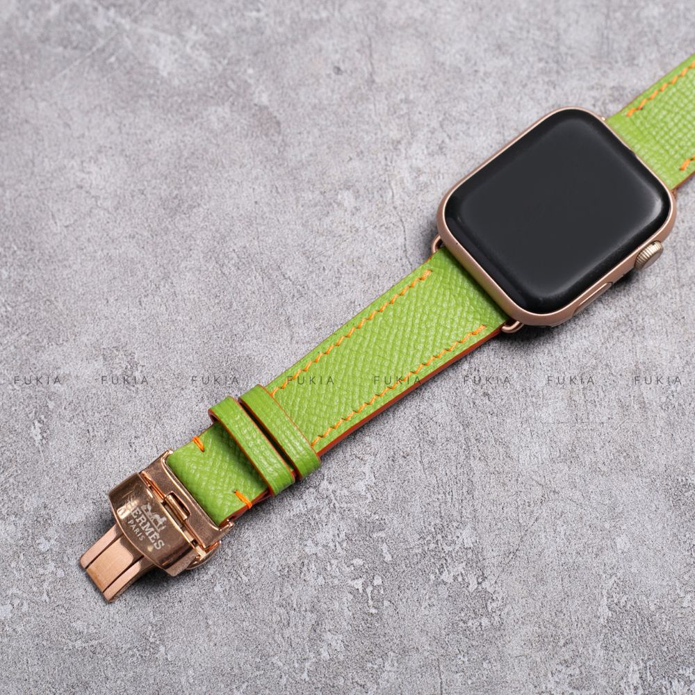 Dây da thủ công Epsom Xanh Cốm Mix Chỉ Cam dành cho Apple Watch đồng hồ thông minh Series 1/2/3/4/5/6/7/SE DDTC247