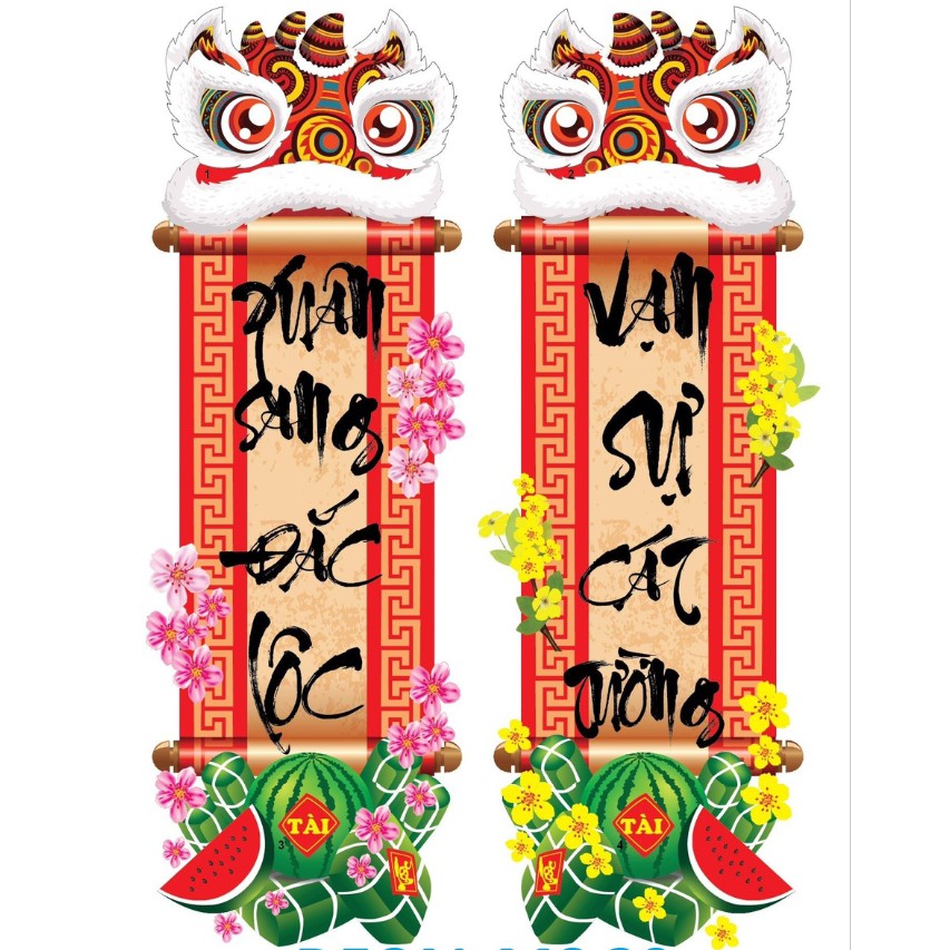Decal trang trí tết SONG LÂN MẪU 20 (kèm họa tiết nổi)