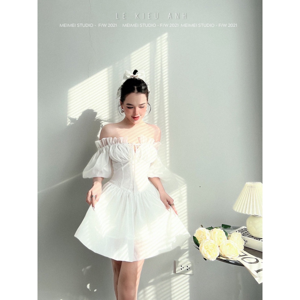 Váy Babydoll trễ vai Layla cúp ngực tay bồng - Đầm midi dáng xòe - Phong cách tiểu thư | XKV34 | MeiMei Studio