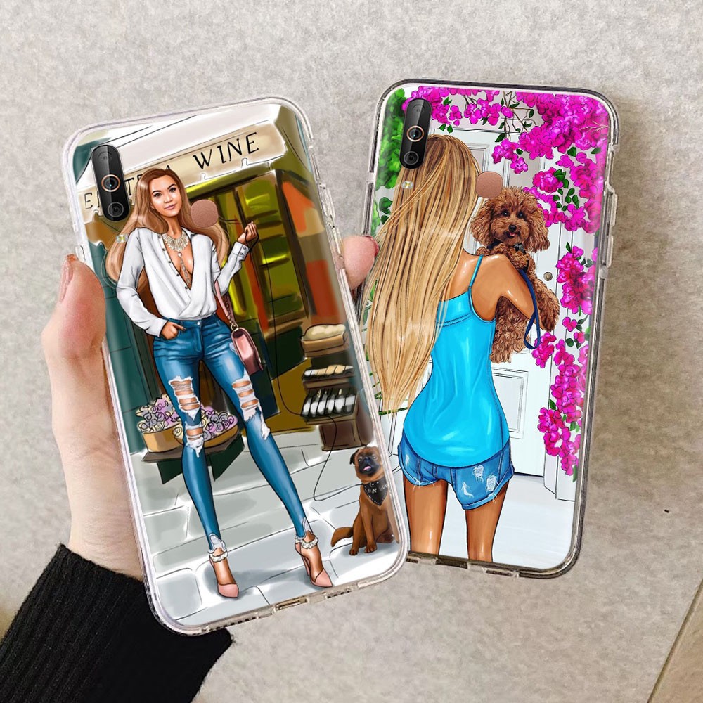 Ốp điện thoại mềm màu trong suốt in hình cô gái đi mua sắm 247GT cho Samsung Galaxy S21 S20 Ultra FE S6 Edge Plus