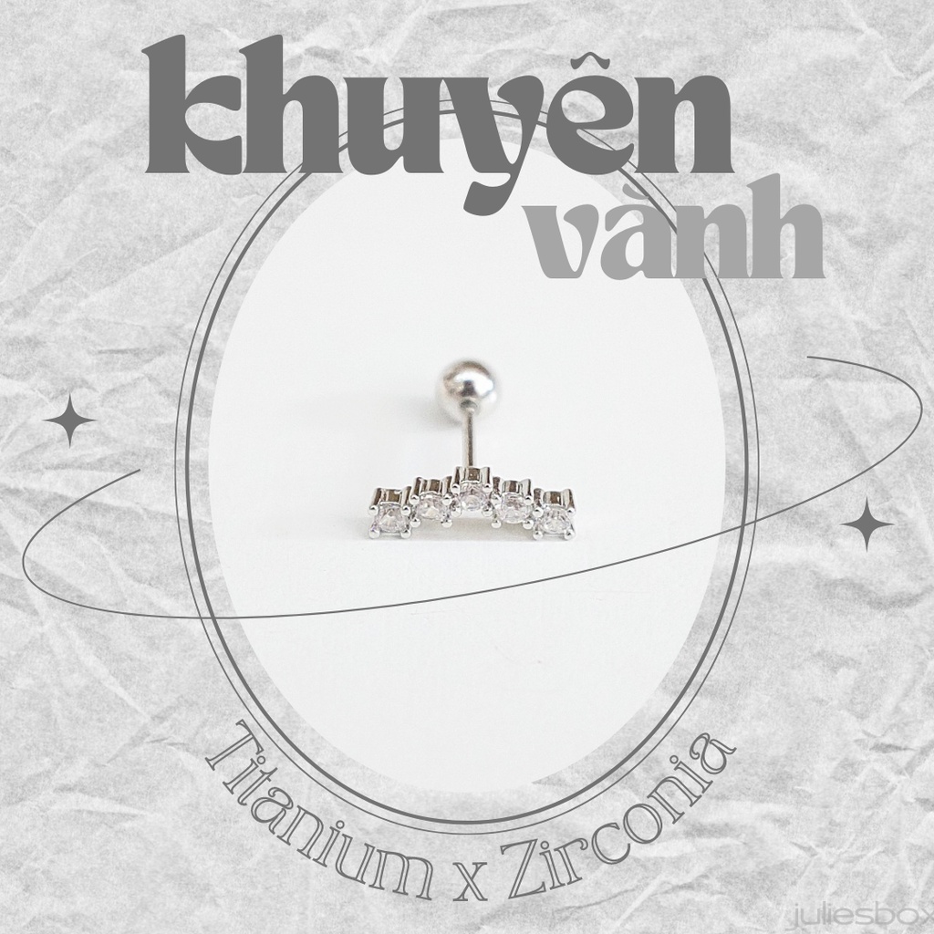Khuyên Tai Vành Tai Xỏ Nam Nữ 5 ĐÁ NHỎ Unisex Titanium Thép Không Gỉ Không Ngứa Không Dị Ứng julies box