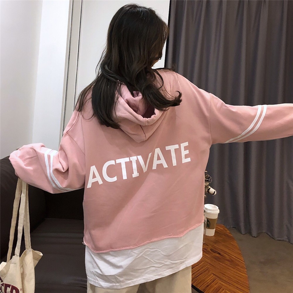 Áo hoodie tay dài phối màu phong cách Hàn Quốc thời trang cho nữ