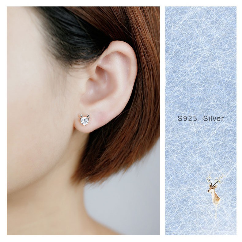 Hoa tai tuần lộc kim cương - bạc 925