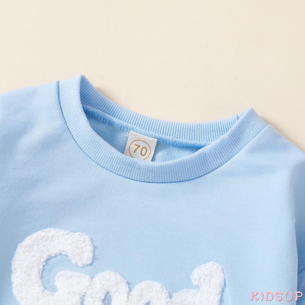 Kidsup1 Bộ Áo Liền Quần Tay Dài Cổ Tròn In Chữ Hoạt Hình Thời Trang Mùa Thu Dành Cho Bé Trai Bé Gái