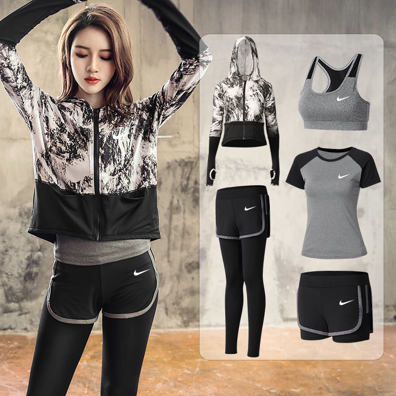 [Five-piece Suit] Nike Women's Outdoor Sports Suit, Training Suit, Short-sleeved Shorts, Vest