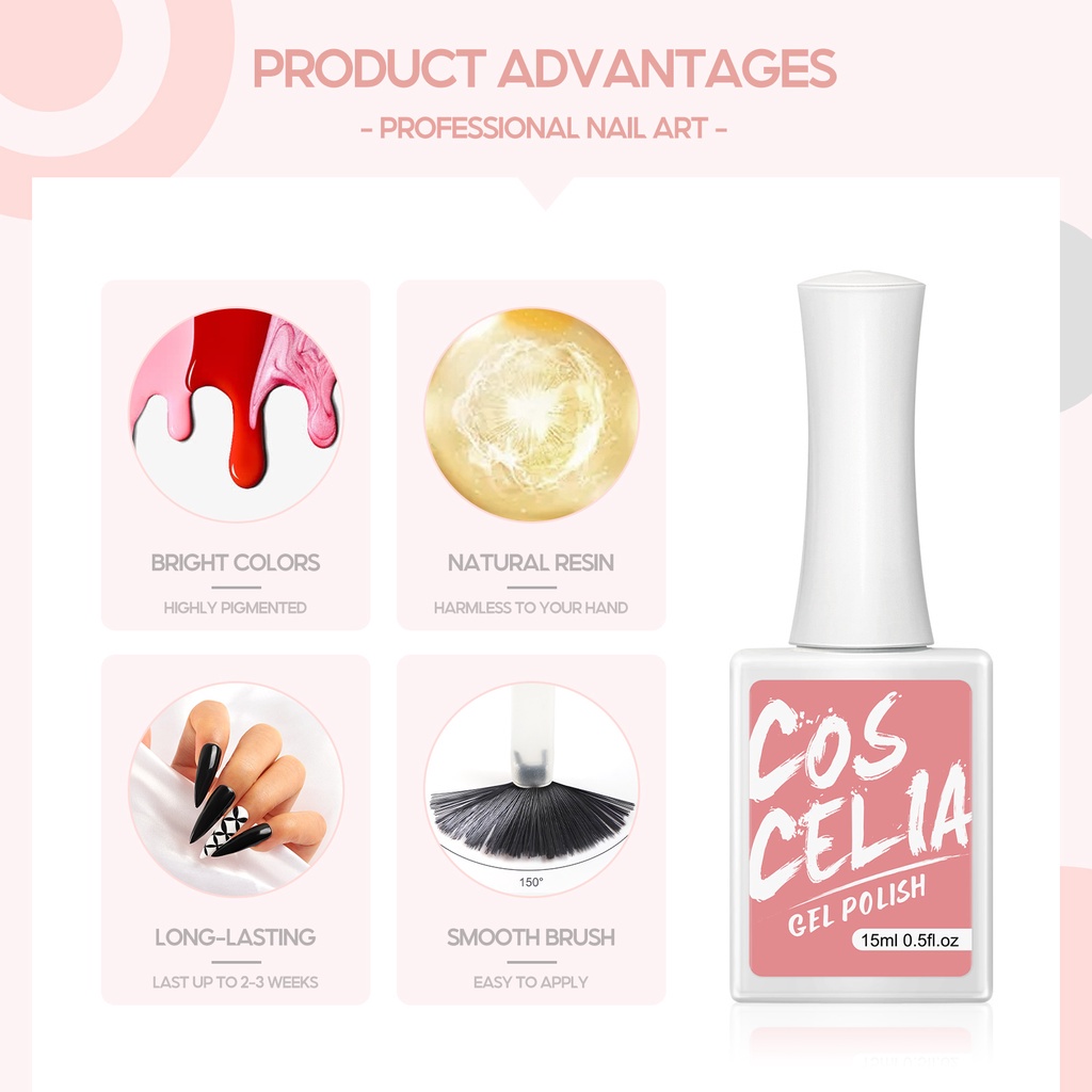 [Hàng mới về] Lọ gel sơn móng tay COSCELIA UV LED nhiều màu sắc tùy chọn lâu trôi 15ml