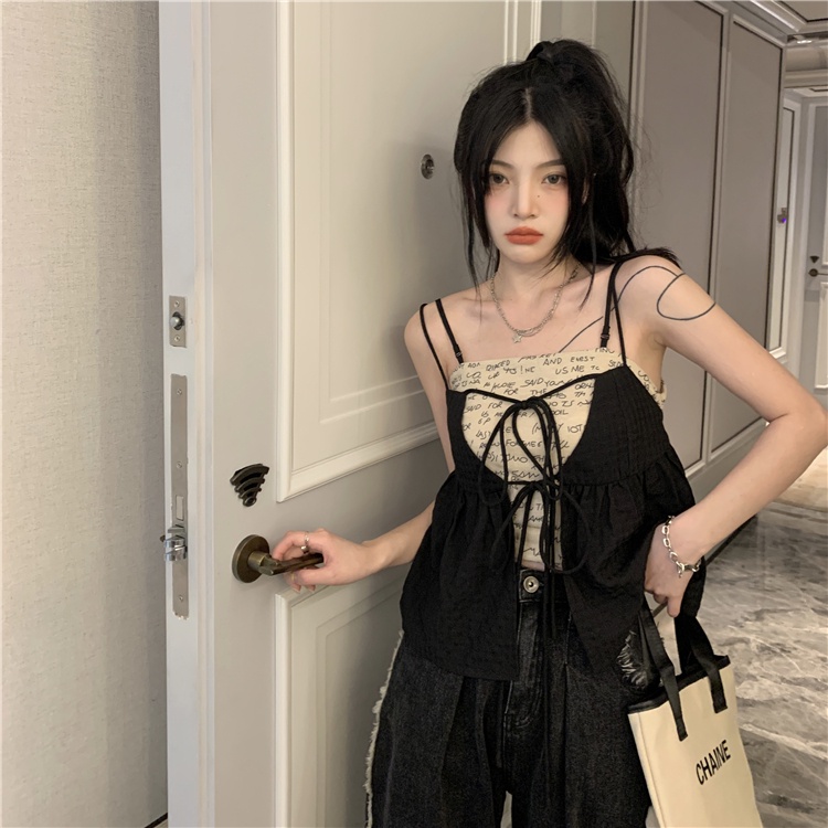 HUANG YOYO  Set Áo Hai Dây Và Áo Khoác cardigan Thời Trang Hàn Quốc Cho Nữ