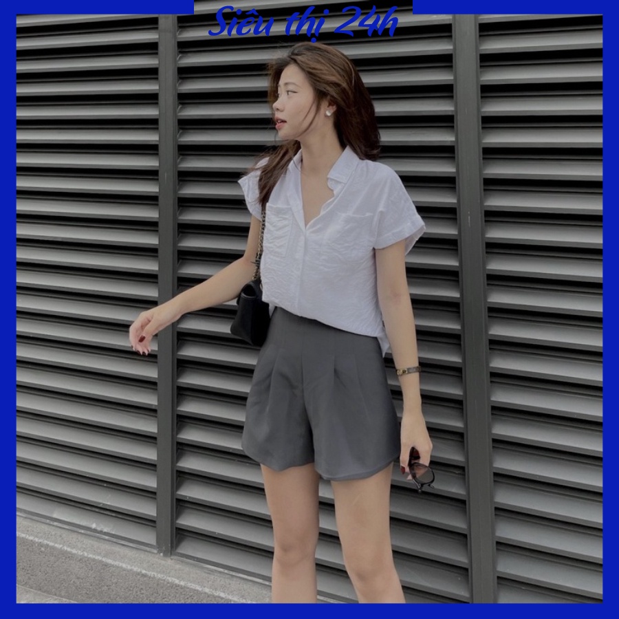 Áo sơ mi nữ tay ngắn Hàn Quốc Siêu thị 24 giờ chất liệu đũi tơ mềm mát, form trẻ trung phá cách SMH.33 | BigBuy360 - bigbuy360.vn