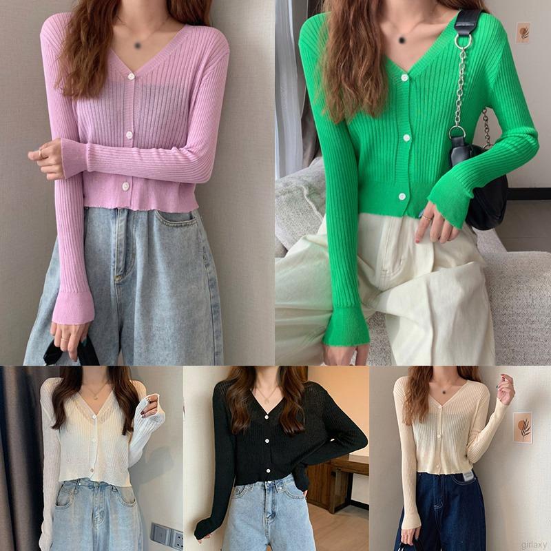 Áo Khoác Cardigan Dệt Kim Tay Dài Dáng Ôm Màu Trơn Đơn Giản Thời Trang Hàn Quốc Cho Nữ