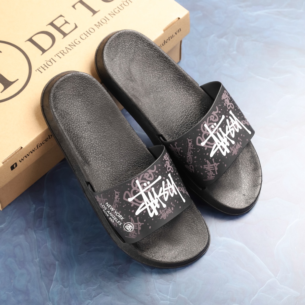 Dép Quai Ngang Unisex DETU DNT3 Họa Tiết Graffiti quai Đen